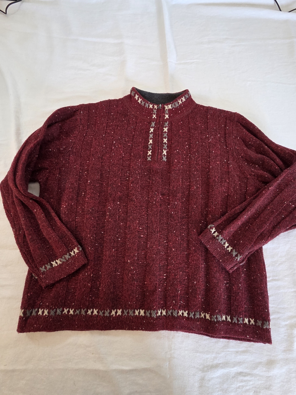 Woolrich Women's Burgundy Knit Sweater with Contrast Stitching